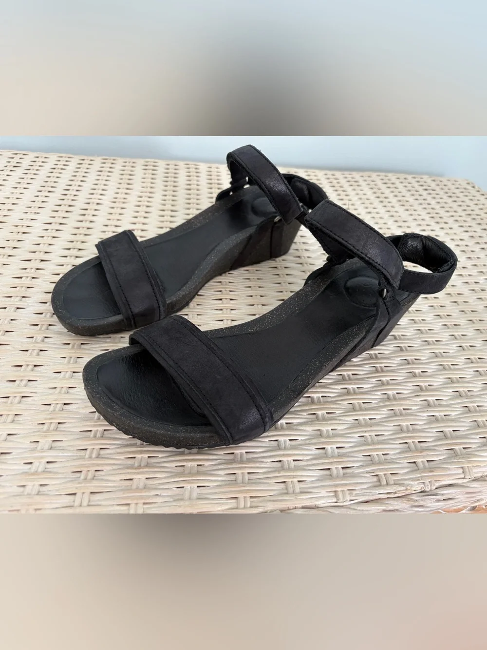 Teva Black Wedge Ankle-Strap Sandals